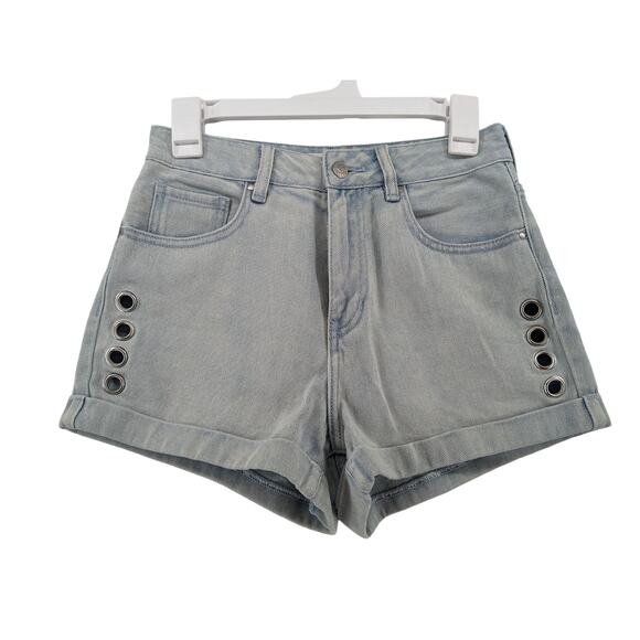Pacsun Jean Mom Short 26 Light Wash High Rise Denim Side Metal Rings Los Angeles - Picture 1 of 9
